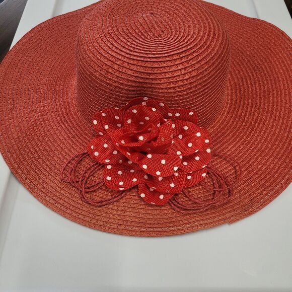 2 Straw Wmns Floppy Hats W/flower Great For Sun Party Outside Red And Black One - Picture 3 of 11